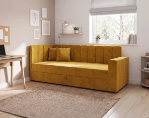 Einzelbett mit Bettkasten und Federkern Sovaro PRO PLUS 80x180 cm Senfgelb