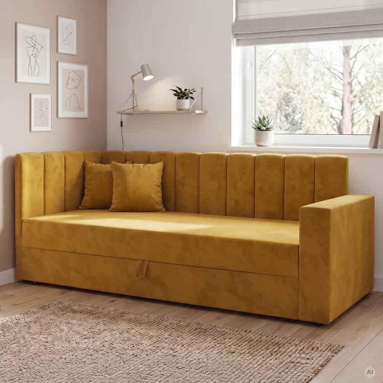 Einzelbett mit Bettkasten und Federkern Sovaro PRO PLUS 80x200 cm Senfgelb