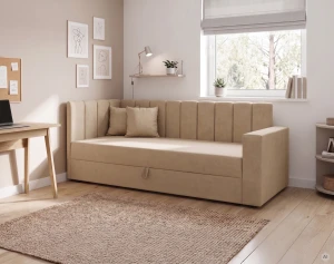 Einzelbett mit Bettkasten und Federkern Sovaro PRO PLUS 90x200 cm Beige