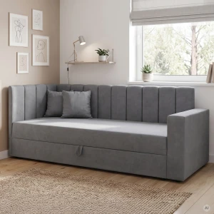 Einzelbett mit Bettkasten und Federkern Sovaro PRO PLUS 90x200 cm Grau
