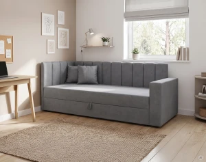 Einzelbett mit Bettkasten und Federkern Sovaro PRO PLUS 90x200 cm Grau
