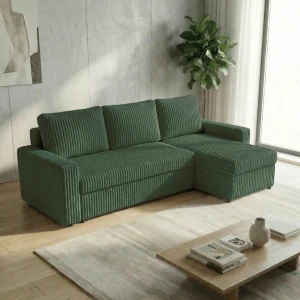 Ecksofa mit Schlaffunktion für das Wohnzimmer NIRVANA Breitcord Grün