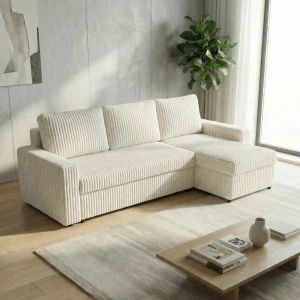 Ecksofa mit Schlaffunktion für das Wohnzimmer NIRVANA Breitcord Creme