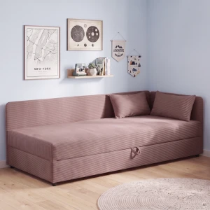 Polsterbett Einzelbett mit Bettkasten Hirek 80x180 Cord Rosa