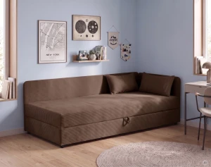 Polsterbett Einzelbett mit Bettkasten Hirek 80x180 Cord Braun