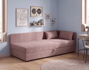 Polsterbett Einzelbett mit Bettkasten Hirek 80x200 Cord Rosa