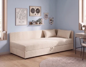 Polsterbett Einzelbett mit Bettkasten Hirek 80x200 Cord Creme