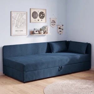 Polsterbett Einzelbett mit Bettkasten Hirek 80x200 Cord Dunkelblau