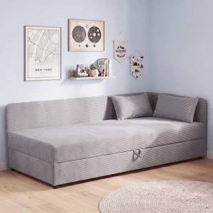 Polsterbett Einzelbett mit Bettkasten Hirek 90x200 Cord Grau