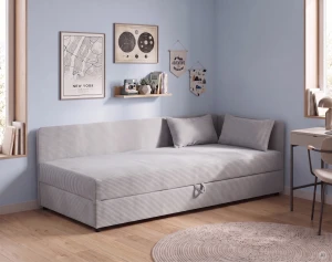 Polsterbett Einzelbett mit Bettkasten Hirek 90x200 Cord Grau