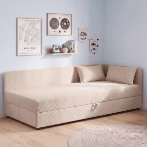 Polsterbett Einzelbett mit Bettkasten Hirek 90x200 Cord Creme