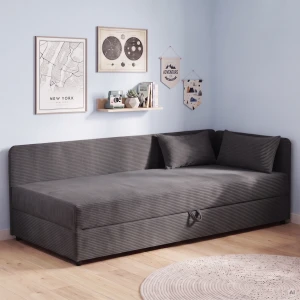Polsterbett Einzelbett mit Bettkasten Hirek 90x200 Cord Graphit