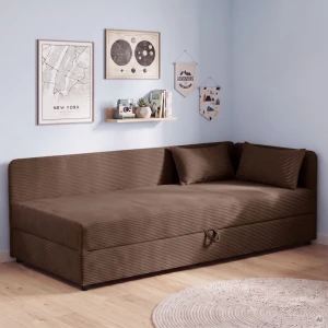 Polsterbett Einzelbett mit Bettkasten Hirek 90x200 Cord Braun