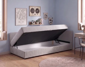 Polsterbett Einzelbett mit Bettkasten Hirek 90x200 Cord Dunkelblau