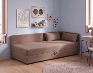 Einzelbett mit Bettkasten Hirek 80x200 Teddy-Bouclé Braun