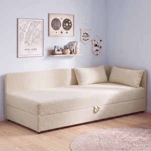 Einzelbett mit Bettkasten Hirek 80x200 Teddy-Bouclé Creme