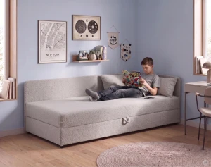 Einzelbett mit Bettkasten Hirek 90x200 Teddy-Bouclé Braun