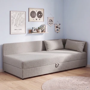 Einzelbett mit Bettkasten Hirek 90x200 Teddy-Bouclé Grau