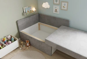 Kleines ausziehbares Ecksofa für Kinder mit Schlaffunktion Milavo Graphit
