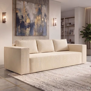 MASSIMO 3-Sitzer Schlafsofa mit Schlaffunktion, Cordstoff, Creme