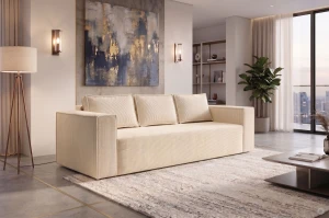 MASSIMO 3-Sitzer Schlafsofa mit Schlaffunktion, Cordstoff, Creme