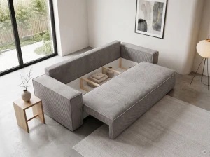 MASSIMO 3-Sitzer Schlafsofa mit Schlaffunktion, Cordstoff, Creme