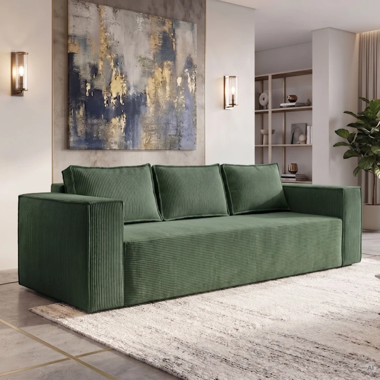 MASSIMO 3-Sitzer Schlafsofa mit Schlaffunktion, Cordstoff, Grün