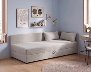 Einzelbett Hirek Eko 80x200 mit Bettkasten Bouclé Grau