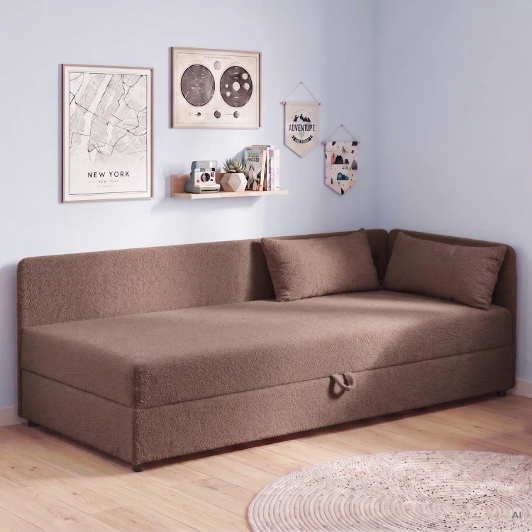 Einzelbett Hirek Eko 80x200 mit Bettkasten Bouclé Braun