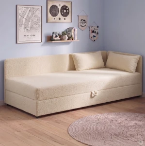 Einzelbett Hirek Eko 90x200 mit Bettkasten Bouclé Beige