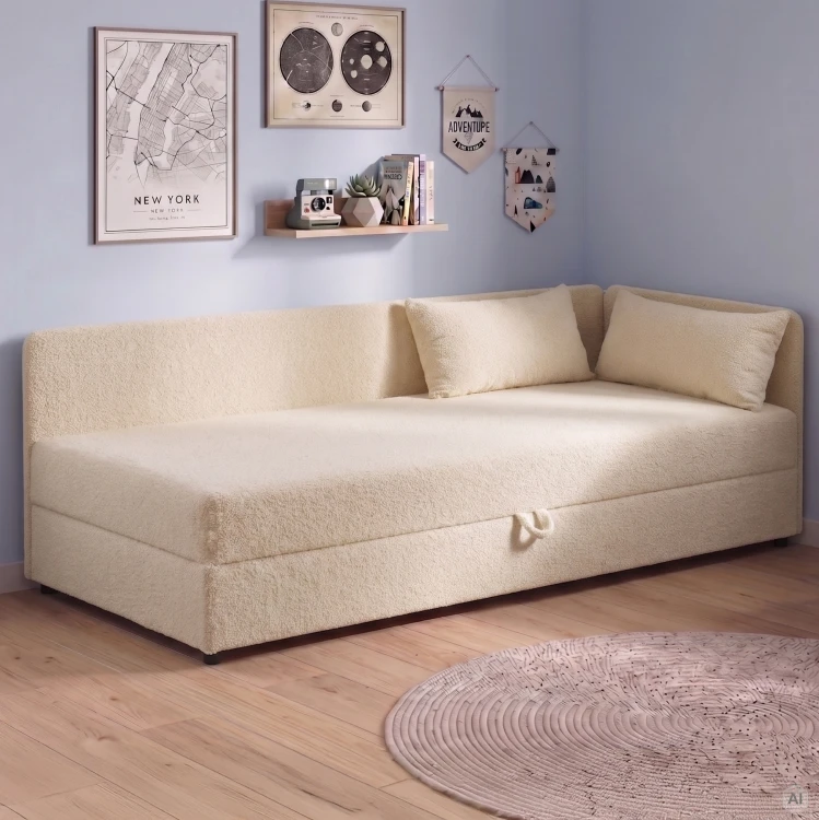 Einzelbett Hirek Eko 90x200 mit Bettkasten Bouclé Beige