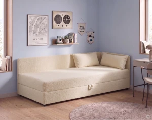 Einzelbett Hirek Eko 90x200 mit Bettkasten Bouclé Beige