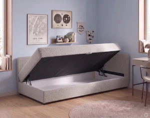 Einzelbett Hirek Eko 90x200 mit Bettkasten Bouclé Creme