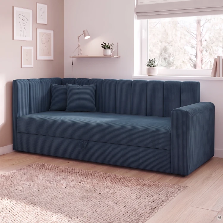 Bett mit Bettkasten Sovaro PRO 80x200 Cord Dunkelblau