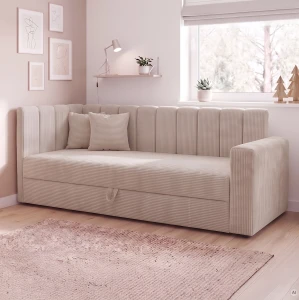 Bett mit Bettkasten Sovaro PRO 90x200 Cord Creme