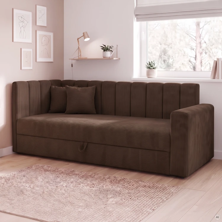 Bett mit Bettkasten Sovaro PRO 90x200 Cord Braun