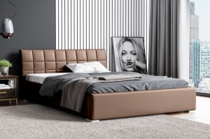 Polsterbett mit Matratze Kendi 140x200 Braun Metallrahmen