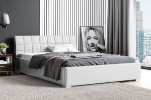 Polsterbett mit Matratze Kendi 180x200 Weiß Metallrahmen