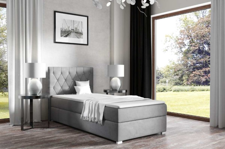 Boxspringbett Nadia Einzel 90x200 Links grau