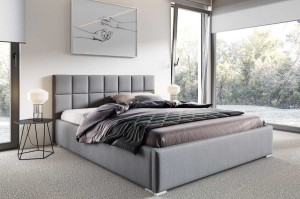 Doppelbett mit Kasten Santiago 140x200 Grau/Weiß Metallrahmen