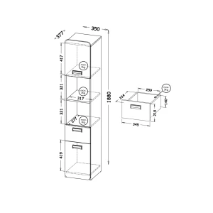 Bücherregal 35 cm mit Schublade Lorento 03 Weiß/Naseneiche
