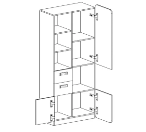 Bücherregal 80 cm mit Schubladen Lorento 07 Weiß/Naseneiche