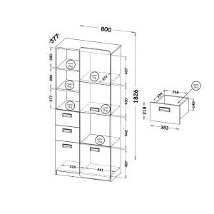 Bücherregal 80 cm mit Schubladen Lorento 07 Weiß/Naseneiche