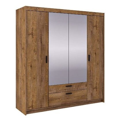 4-türiger Kleiderschrank mit Spiegel Elena 4D DL04 Eiche Lefkas