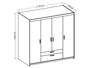 4-türiger Kleiderschrank mit Spiegel Elena 4D DL04 Eiche Lefkas