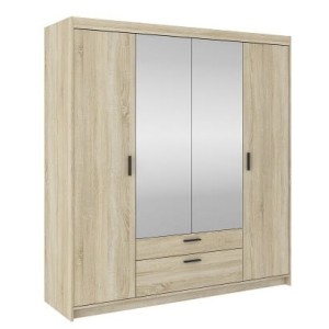 Viertüriger Kleiderschrank mit Spiegel Elena 4D SO04 Eiche Sonoma