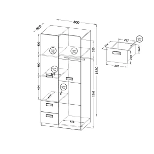 Schrank 80 cm mit Schubladen Lorento 01 Weiß/Naseneiche