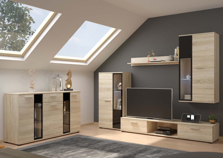 Salsa SO01 TV-Hängeelement mit SO20 3D 2S Kommode Sonoma Eiche