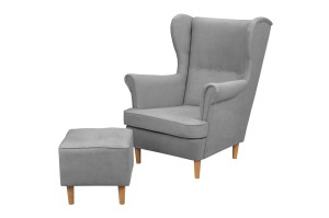 Ohrensessel mit Fußhocker Denver Light Grey