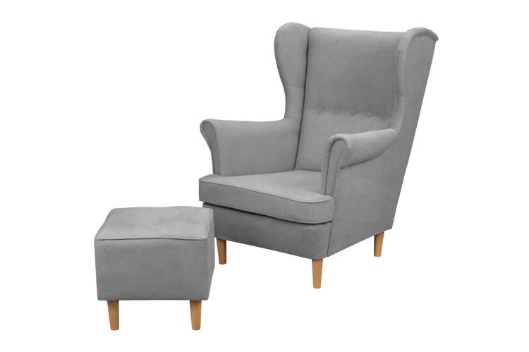 Ohrensessel mit Fußhocker Denver Light Grey